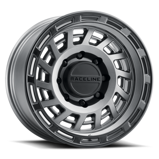 Raceline 957GB Halo 17x8.5in / 5x127 BP / 0mm Offset / 78.1mm Bore - Gunmetal & Black Lip Wheel