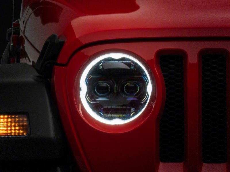 Raxiom 18-23 Jeep Wrangler JL Axial Series 9-In Angel Eye LED Headlights- Blk Housing (Clear Lens)