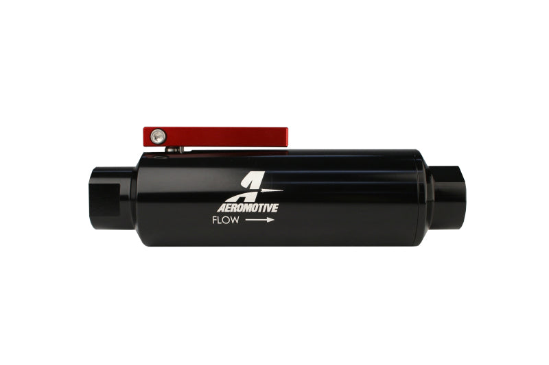 Aeromotive In-Line AN-10 Filter w/Shutoff Valve 100 Micron SS Element - Black Anodize Finish