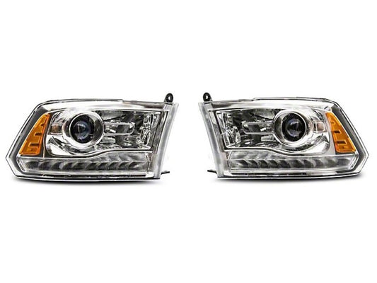 Raxiom 09-18 Dodge RAM 1500 LED Halo Headlights w/ Switchback Turn Signals- Chrome Hsng (Clear Lens)