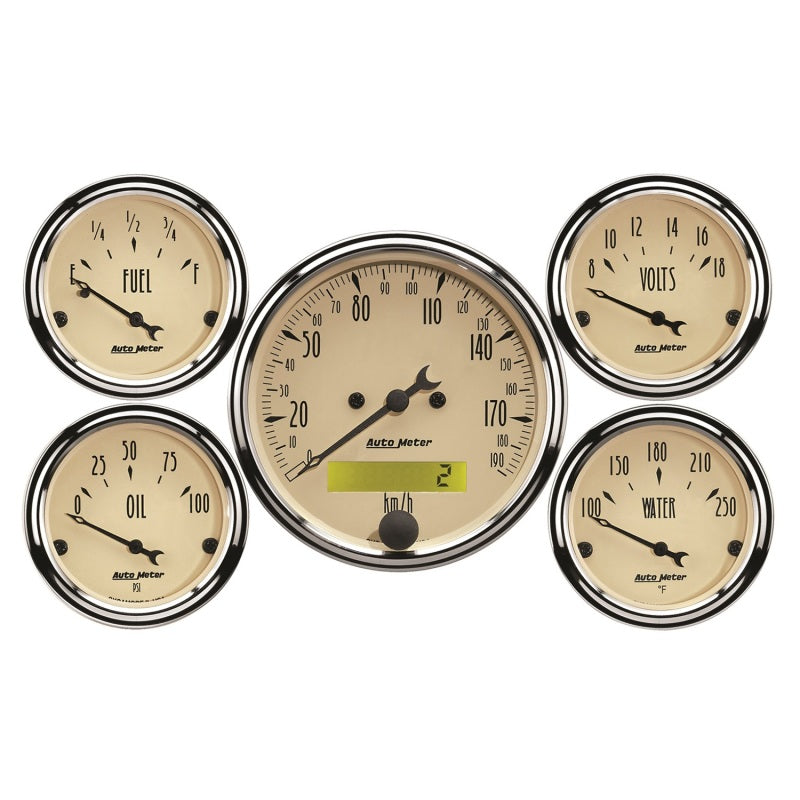 Autometer Antique Beige 5-Gauge Kit 3-1/8in Electrical Speedometer 190KPH