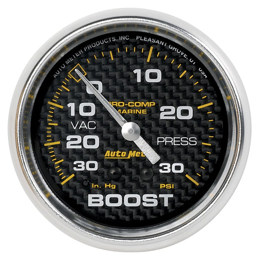 Autometer Marine Carbon Fiber Gauge 2-5/8in Mechanical Vacuum/Boost Gauge 30INHG-30PSI