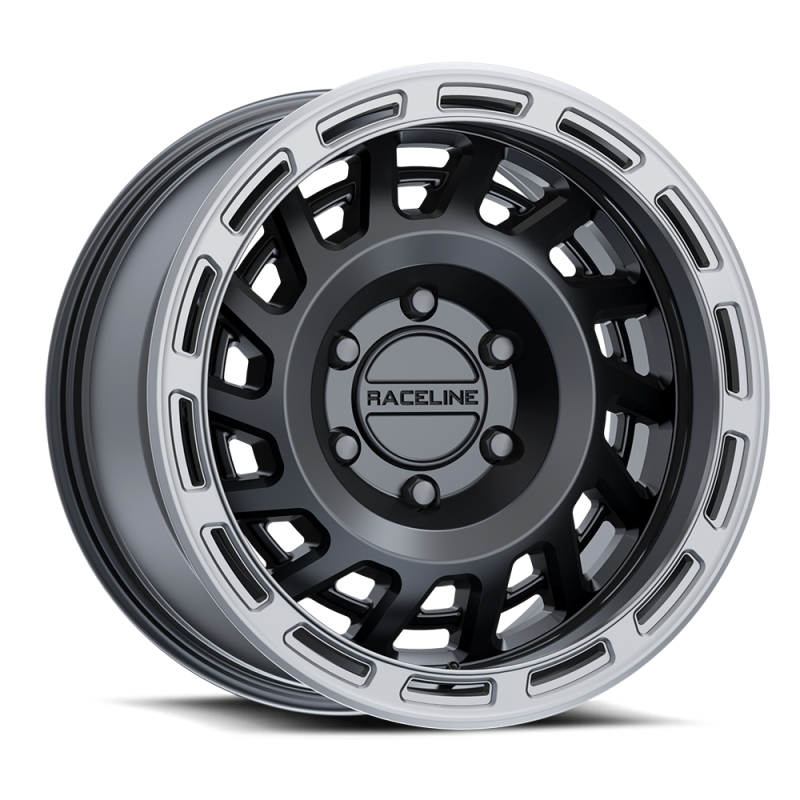 Raceline 957BS Halo 17x8.5in / 5x127 BP / 0mm Offset / 78.1mm Bore - Black & Silver Lip Wheel