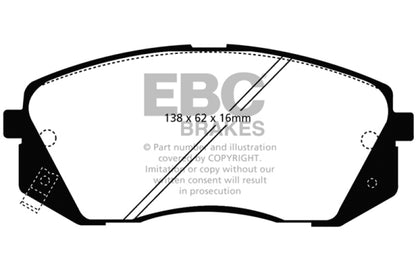 EBC 15+ Hyundai Sonata 1.6 Turbo (Elec Park Brake) Ultimax2 Front Brake Pads