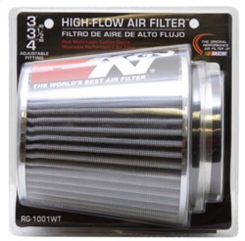 K&N Universal Filter Chrome Round Tapered White - 4in Flange ID x 1.125in Flange Length x 5.5in H