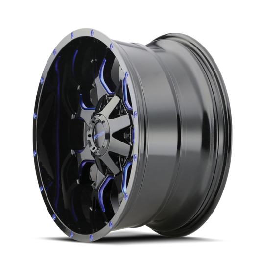 Mayhem 8015 Warrior 20x9 / 5x139.7 BP / 18mm Offset / 110mm Hub Black w/ Prism Blue Wheel