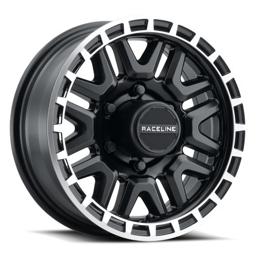 Raceline 953BM Krank 15x5in / 5x114.3 BP / 0mm Offset / 3.19mm Bore - Black & Machined Wheel