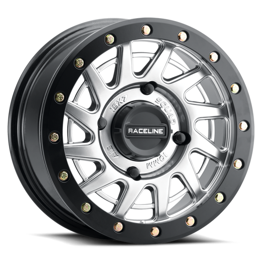 Raceline A12SB Squad 15x7in/4x137 BP/10mm Offset/110.18mm Bore - Silver & Black Ring Beadlock Wheel