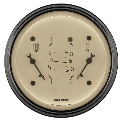 AutoMeter Gauge Dual Fuel & Oilp 3-3/8in. 0 Ohm(e) to 90 Ohm(f)& 100PSI Elec Antq Beige