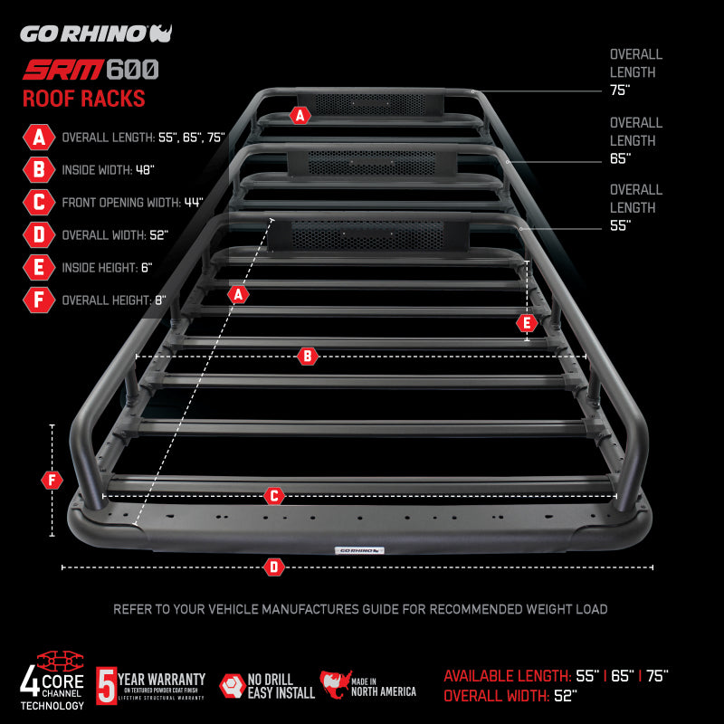 Go Rhino SRM 600 Basket Style Roof Rack 55in. - Tex. Blk