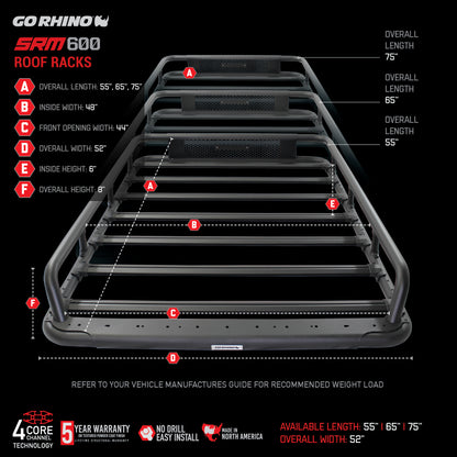 Go Rhino SRM 600 Basket Style Roof Rack 55in. - Tex. Blk