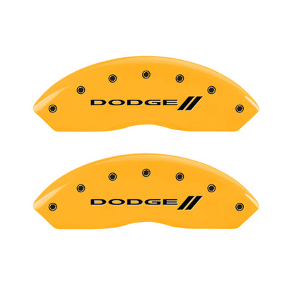 MGP 4 Caliper Covers Engraved Front & Rear With stripes/Dodge Yellow finish black ch