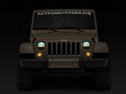 Raxiom 97-18 Jeep Wrangler TJ & JK Axial 7-In LED Headlights w/ DRL - Blk Housing (Clear Lens)