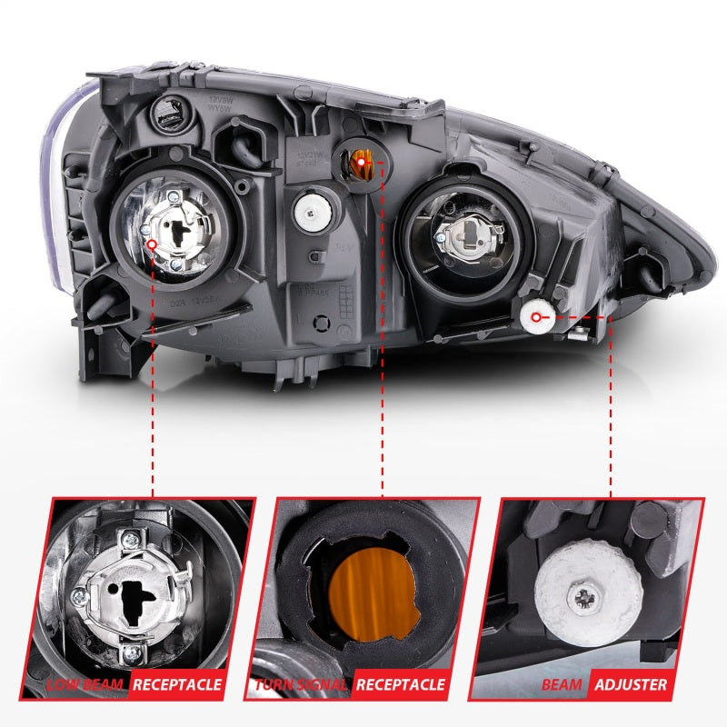 ANZO 2002-2004 Acura RSX Crystal Headlights Black