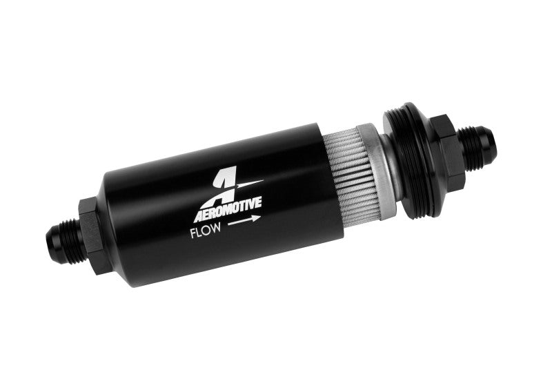 Aeromotive - In-Line Filter - (AN -8 Male) 40 Micron Stainless Mesh Element Bright Dip Black Finish