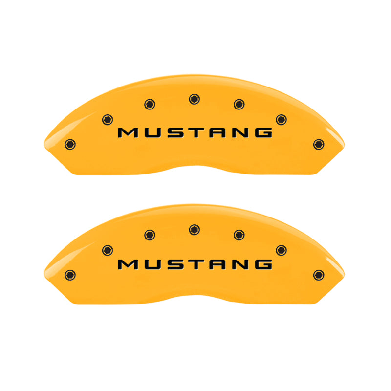 MGP 4 Caliper Covers Engraved Front Mustang Engraved Rear Bar & Pony Yellow finish black ch
