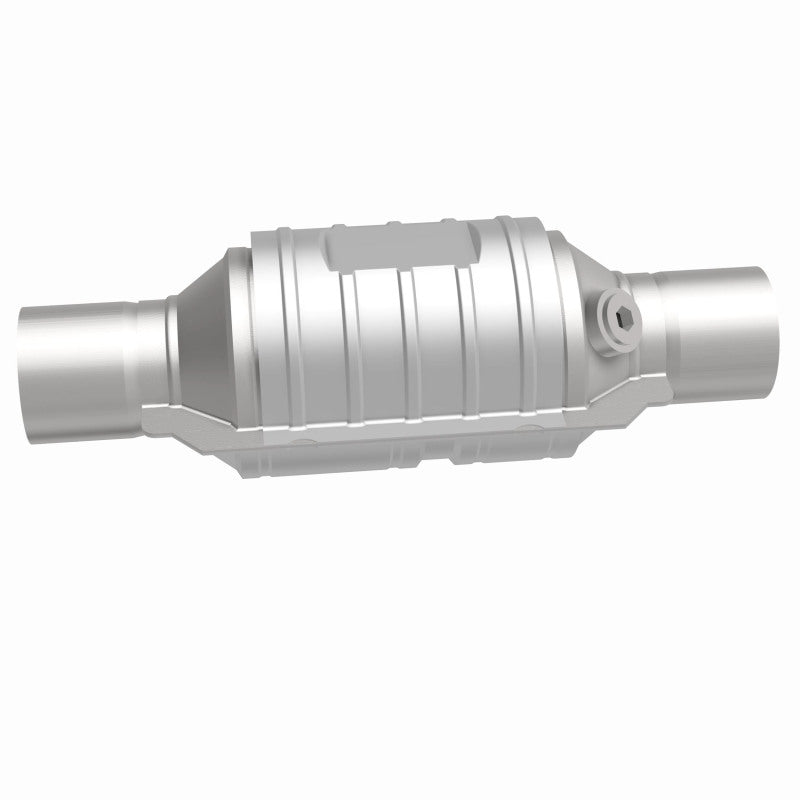 MagnaFlow Univ Conv 2in In/Out Ctr/Ctr Round 9in Body L x 5.125in W x 13in Overall L Single O2 Port