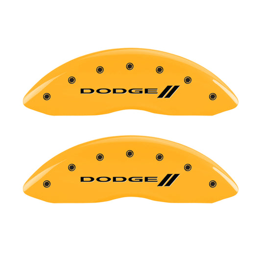MGP 4 Caliper Covers Engraved Front & Rear With stripes/Dodge Yellow finish black ch