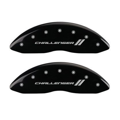 MGP 4 Caliper Covers Engraved Front & Rear With stripes/Challenger Black finish silver ch