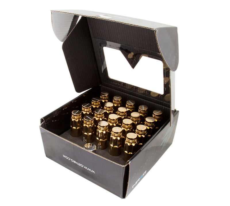 NRG 700 Series M12 X 1.25 Steel Lug Nut w/Dust Cap Cover Set 21 Pc w/Locks & Socket - Chrome Gold