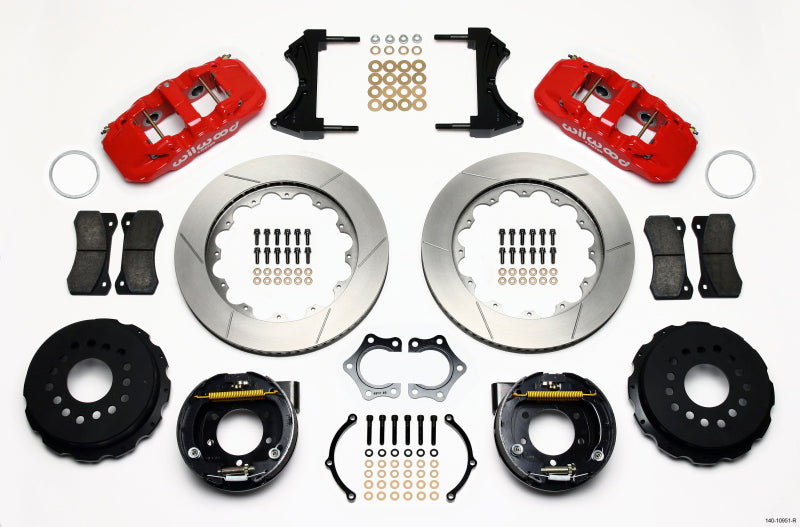 Wilwood AERO4 Rear P-Brake Kit 14.00in Red Mopar/Dana 2.36in Off w/Snap Ring Brng