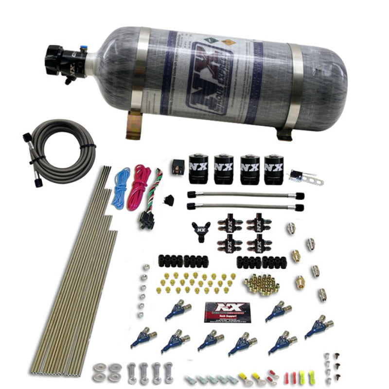 Nitrous Express 8 Cyl Piranha Direct Port 4 Solenoids Nitrous Kit (200-500HP) w/12lb Bottle