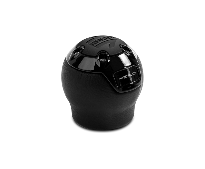 Momo Nero Shift Knob - Black Leather, Black Chrome Insert, with Reverse Lockout