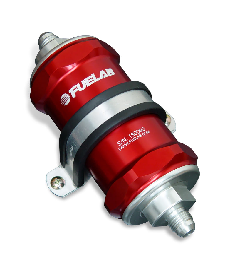 Fuelab 848 In-Line Fuel Filter Standard -6AN In/Out 10 Micron Fabric w/Check Valve - Red