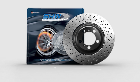 SHW 2021 Porsche 911 Turbo 3.7L Left Rear Cross-Drilled Lightweight Brake Rotor (992615601H)