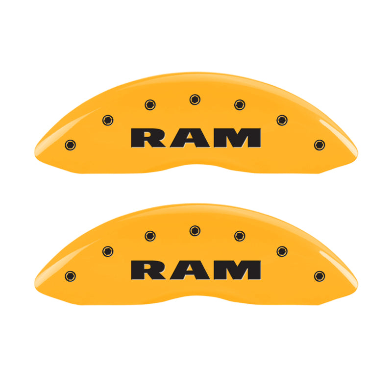 MGP 4 Caliper Covers Engraved Front RAM Engraved Rear RAMHEAD Yellow finish black ch