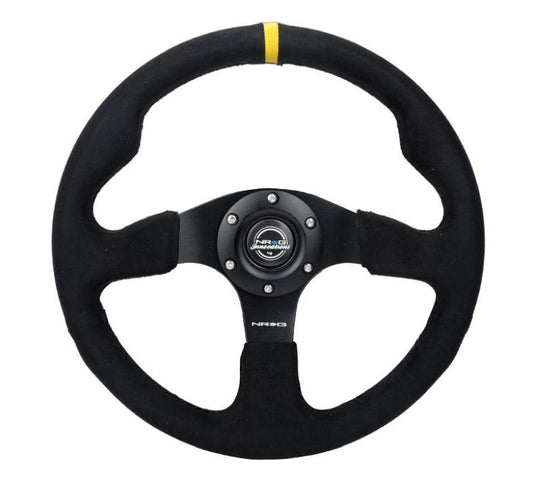 NRG Reinforced Steering Wheel (350mm/ 3in. Deep) Alcantara w/ Yellow Center w/ Black Stitch