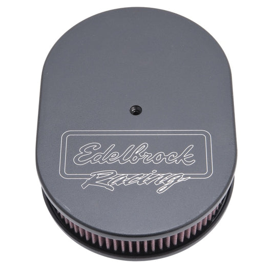 Edelbrock Air Cleaner Victor Series Oval Aluminum Top Cloth Element 11 875In X 8 25In X 3 75In Black