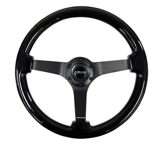 NRG Reinforced Steering Wheel Classic Wood Grain (350mm / 3in. Deep) Matte Black Solid 3-Spoke