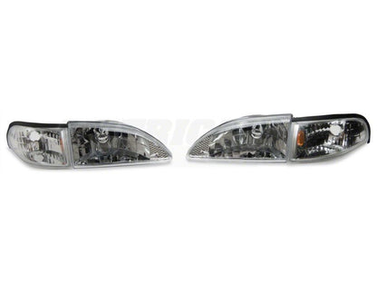 Raxiom 94-98 Ford Mustang Axial Series Cobra Style Headlights- Chrome Housing (Clear Lens)