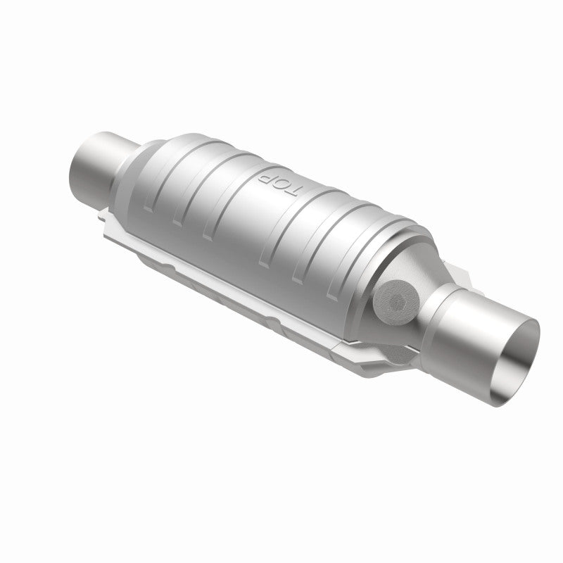 MagnaFlow Univ Cat Conv 2in Inlet/Outlet Ctr/Ctr Round 11in Body L x 5.125in W x 15in Overall L