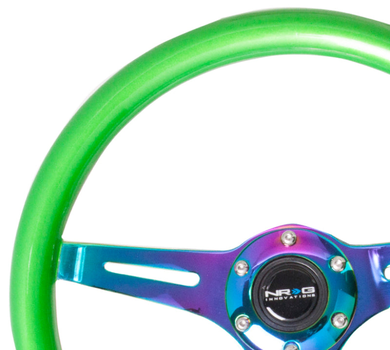 NRG Classic Wood Grain Steering Wheel (350mm) Green Pearl/Flake Paint w/Neochrome 3-Spoke Center