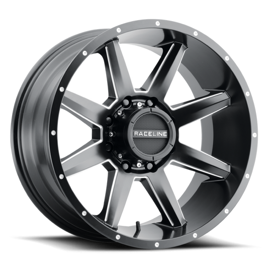 Raceline 954M Stryker 20x10in / 5x127 BP / -19mm Offset / 78.1mm Bore - Satin Black & Milled Wheel