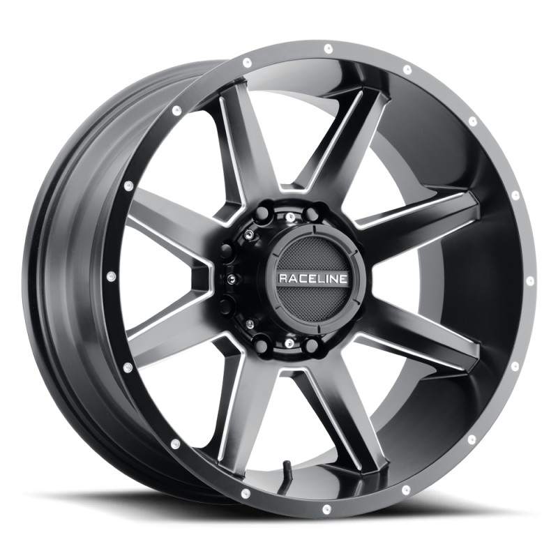 Raceline 954M Stryker 20x10in / 8x165.1 BP / -19mm Offset / 125.2mm Bore- Satin Black & Milled Wheel