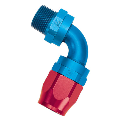 Russell Performance -6 AN Red/Blue 90 Degree Full Flow Swivel Pipe Thread Hose End (With 1/4in NPT)