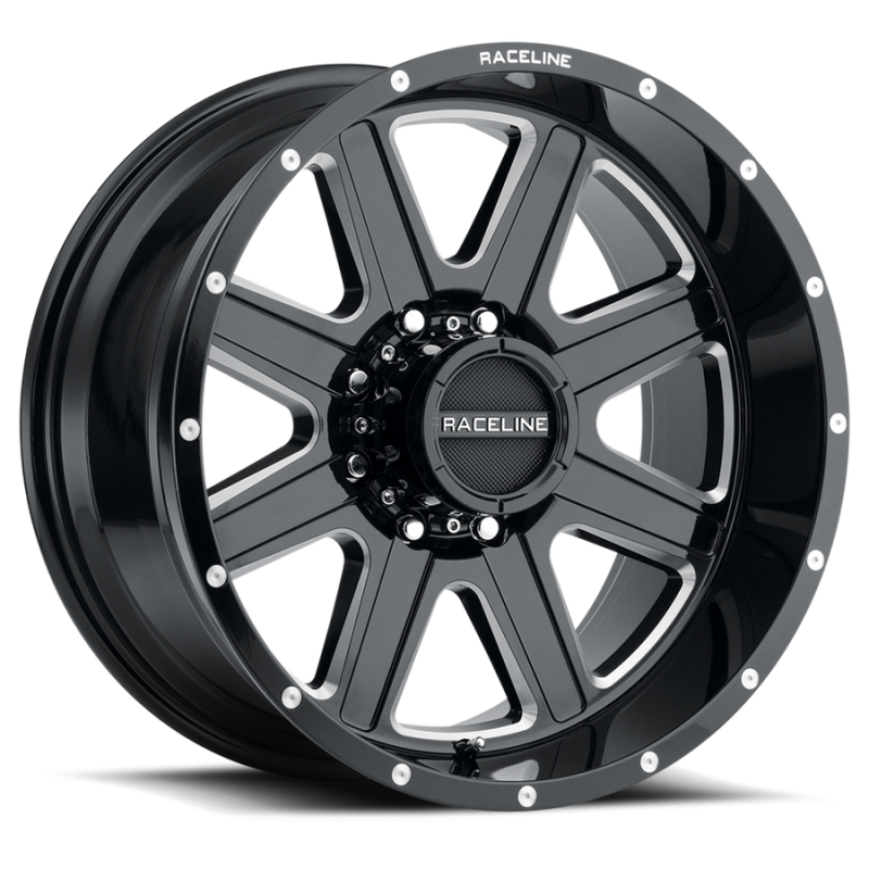 Raceline 940M Hostage 20x9in / 8x180 BP / 12mm Offset / 124.2mm Bore - Black & Milled Wheel