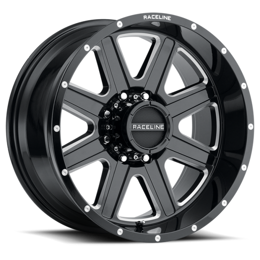 Raceline 940M Hostage 16x8in / 8x165.1 BP / 0mm Offset / 125.2mm Bore - Black & Milled Wheel