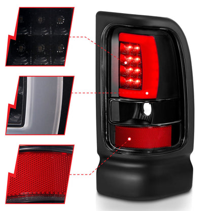 ANZO 1994-2001 Dodge Ram 1500 LED Taillights Plank Style Black w/Clear Lens