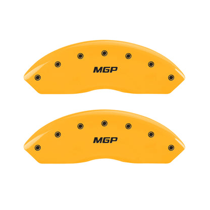 MGP 4 Caliper Covers Engraved Front & Rear MGP Yellow Finish Black Char 2005 Ford Mustang