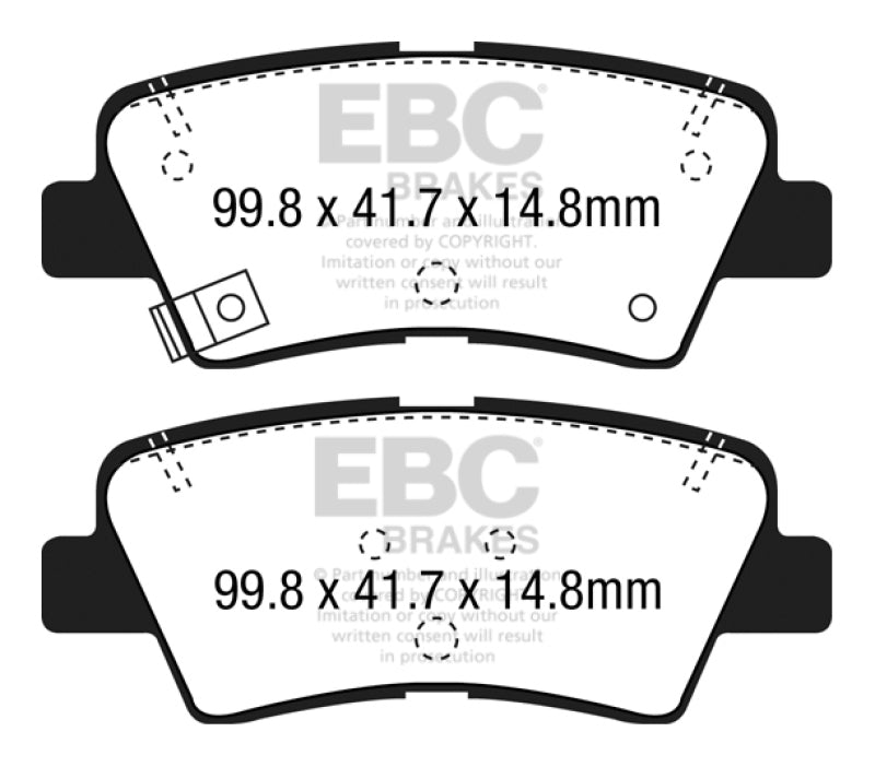 EBC 15+ Hyundai Sonata 1.6 Turbo (Elec Park Brake) Ultimax2 Rear Brake Pads