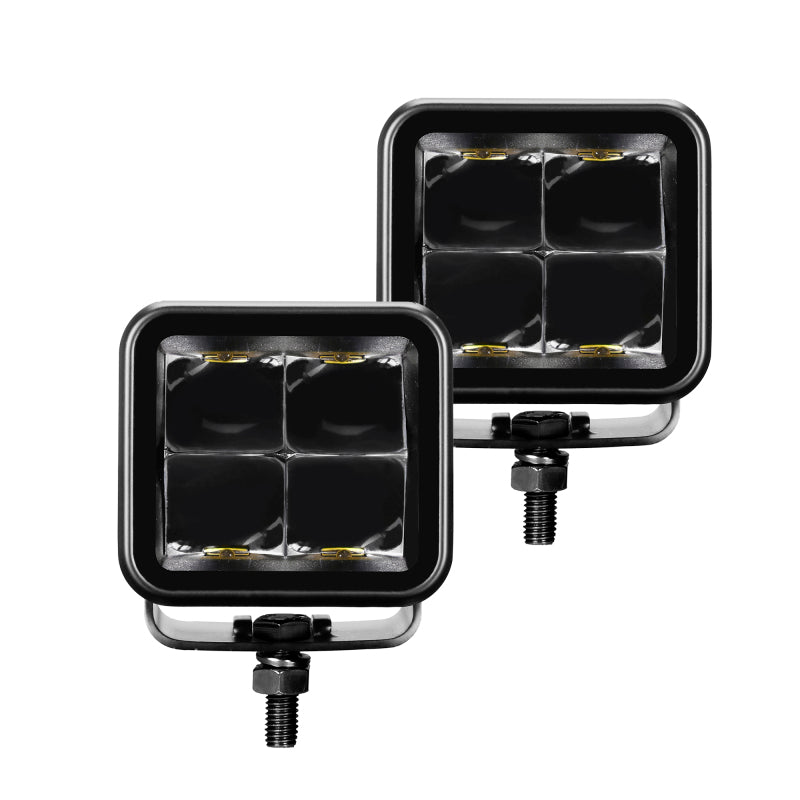 Go Rhino Xplor Blackout Series Cube LED Spot Light Kit (Surface/Threaded Stud Mnt) 2x2 - Blk (Pair)