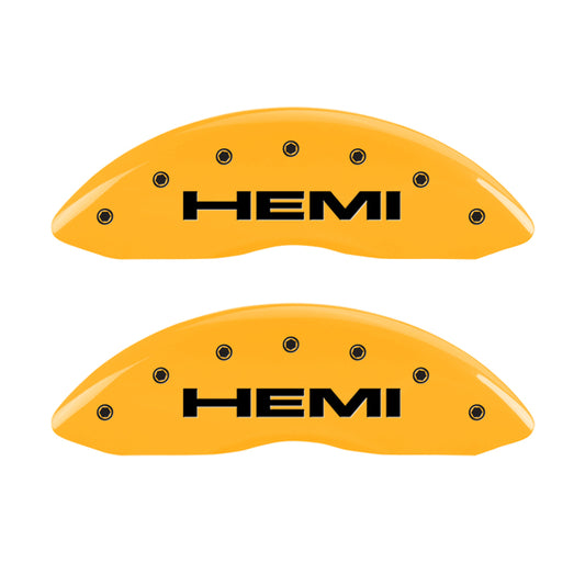 MGP 4 Caliper Covers Engraved Front & Rear Hemi Yellow finish black ch