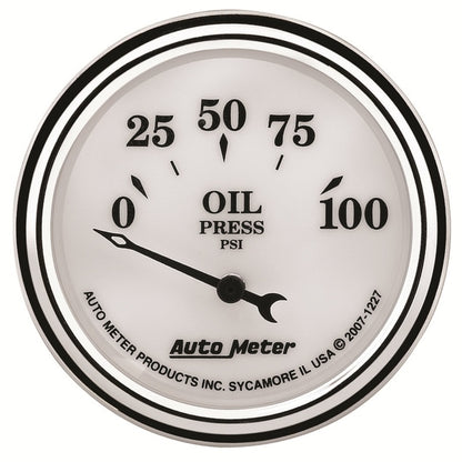 AutoMeter Gauge Oil Press 2-1/16in. 100PSI Elec Old Tyme White II