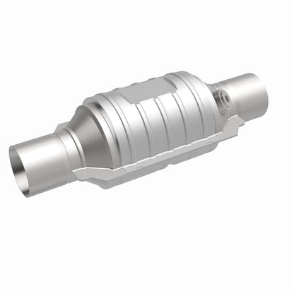 MagnaFlow Univ Conv 2in In/Out Ctr/Ctr Round 9in Body L x 5.125in W x 13in Overall L Single O2 Port