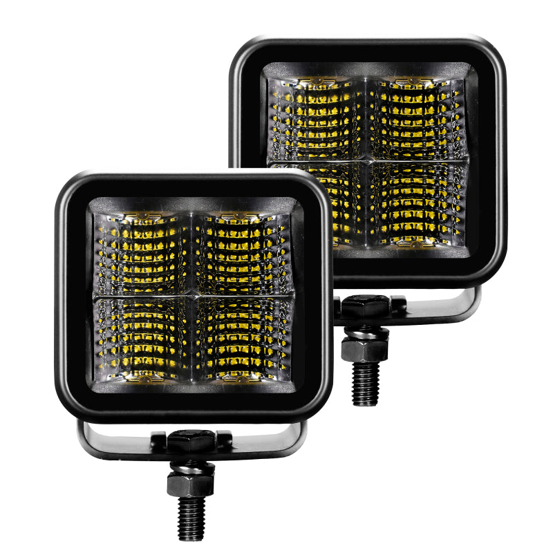 Go Rhino Xplor Blackout Series Cube LED Flood Light Kit (Surface/Threaded Stud Mnt) 3x3 - Blk (Pair)