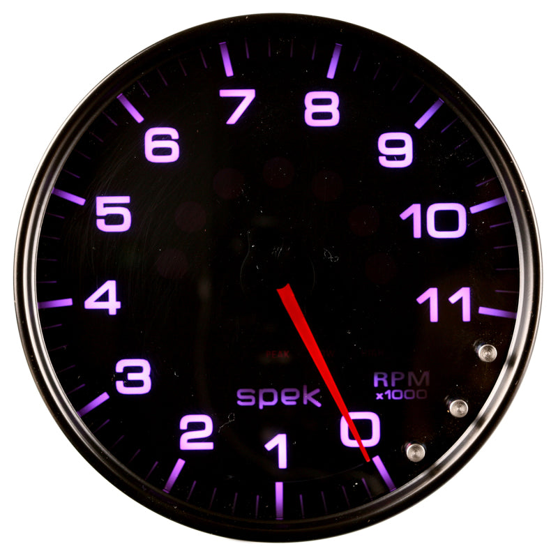 Autometer Spek-Pro Gauge Tachometer 5in 11K Rpm W/Shift Light & Peak Mem Black/Smoke/Black